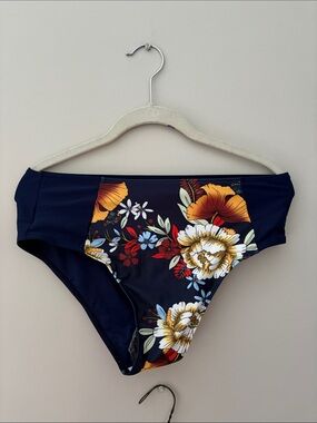 Zaful Navy Floral High-Waist Bikini Bottom